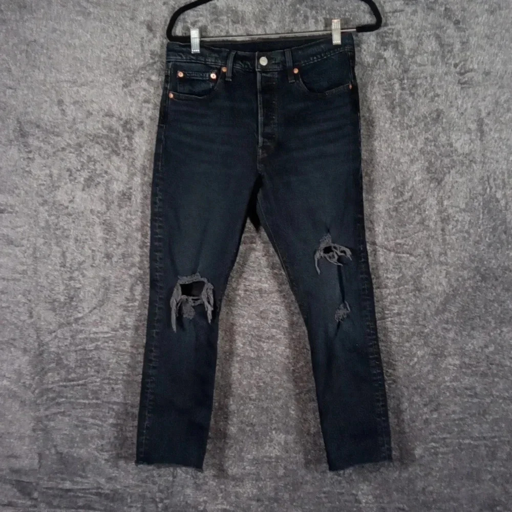 Levi's 501 button fly black  Raw Hem High Rise Distressed Womens  size 29